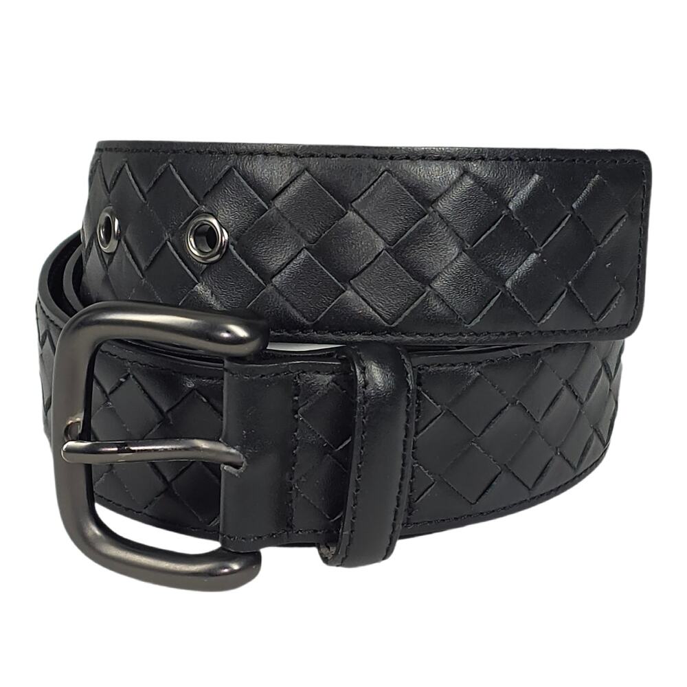 BOTTEGA VENETA INTRECCIATO LEATHER BELT – 100 CM / 40 IN – BLACK – MADE IN ITALY